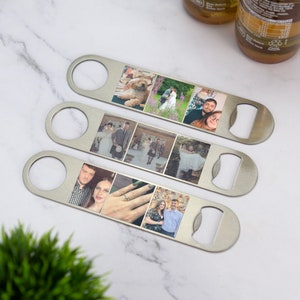 Abridor de botellas de cerveza con hojas de collage de fotos, imágenes personalizadas, acero inoxidable impreso