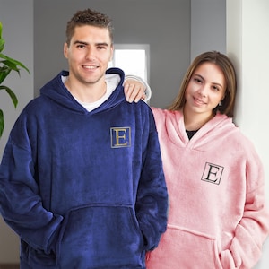 Embroidered Oversized Hoodie Custom Monogram Personalised Fleece Hoodie For Him For Her Couples Gift