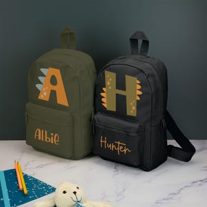 Sac à dos personnalisé pour enfants avec lettre dinosaure et nom au choix : cartable alphabet dinosaure avec bretelles réglables