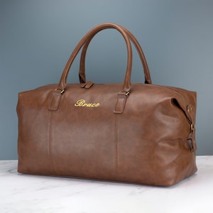 Personalised Mens Leather Holdall Bag Black or Brown 30 Litre Weekend Travel Bag Embroidered with Initials image 5