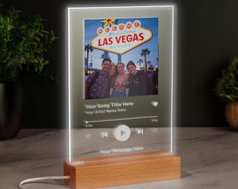 Personalised Song Plaque With LED Wooden Base Music Plaque Playlist Any Photo Song Photo Music Gift - does not play music