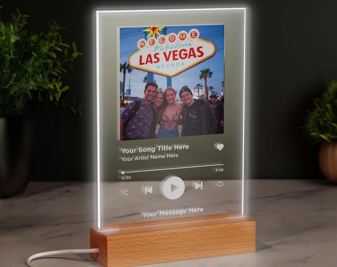 Personalisierte Song Plaque mit LED Holzsockel Musik Plaque Playlist Jeder Foto Song Foto Musik Geschenk - spielt keine Musik