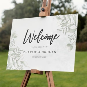 Personalised Wedding Welcome Sign Foliage Acrylic Poster Print Entrance Wedding Decor Design 3