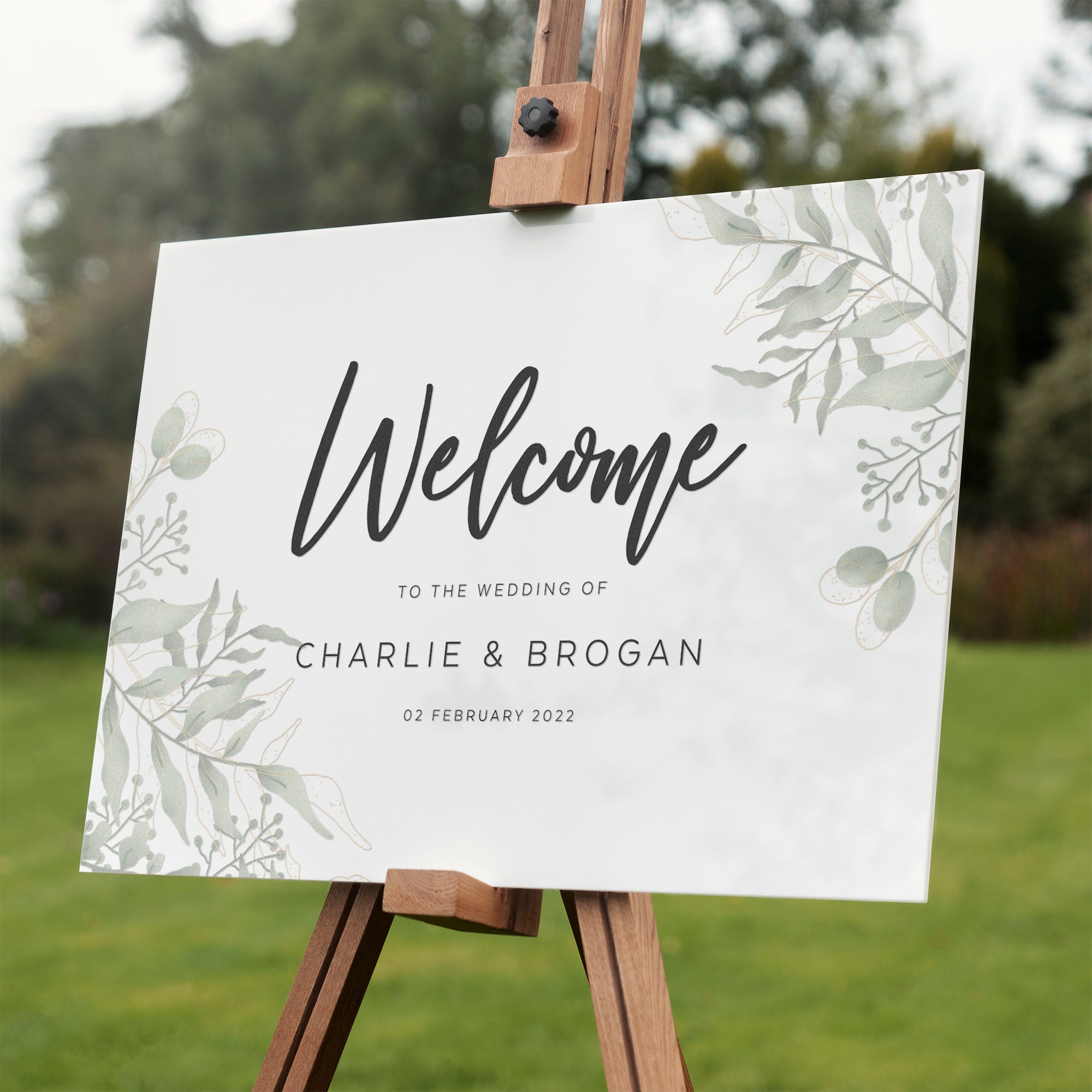 Personalised Wedding Welcome Sign Foliage Acrylic Poster Print