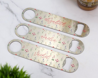 Personalised Floral Pattern Bar Blade Wild Flowers Beer Bottle Opener Printed Stainless Steel