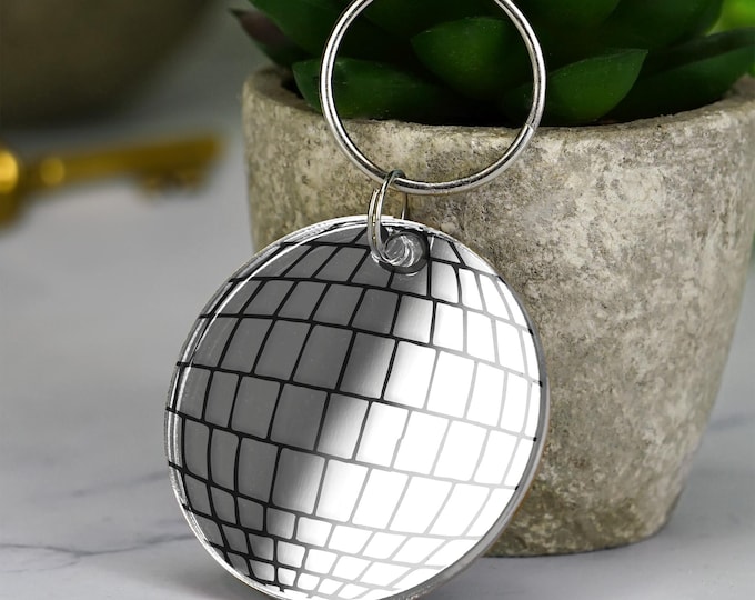Mirrored Disco Ball Keyring Acrylic Circle Keychain, Funky Gift for Dancers, Party Lovers & Music Fans