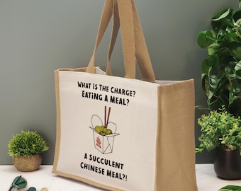A Succulent Chinese Meal Tote Bag Funny Novelty Jute Shopping Bag Foodie Gift Meme Humour Reusable Eco Bag Birthday Christmas Gift Joke