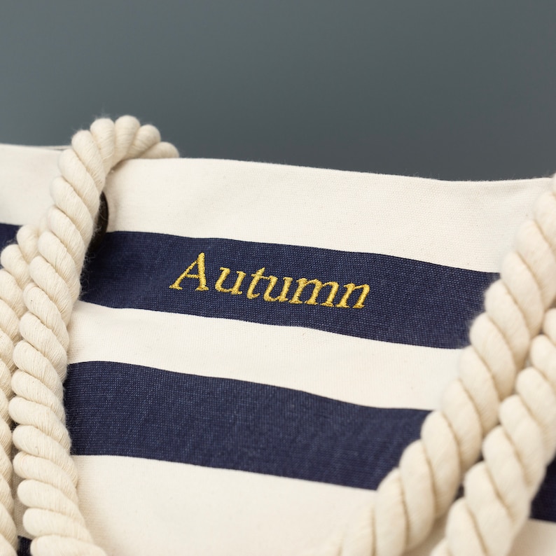 Personalised Nautical Canvas Beach Tote Bag Embroidered Customised Striped Beach Bag image 6