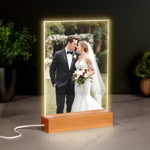 Personalised Photo Print Plaque LED Wood Base Your Image Printed Plaque LED Night Light