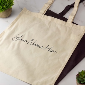 Personalised Script Name Tote Bag Custom Name Bag Several Font Colours Available