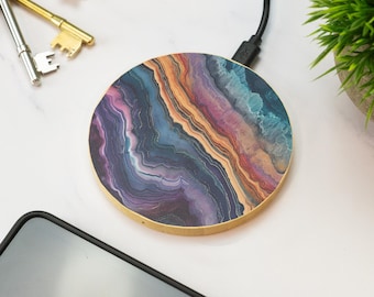 Custom Wireless Phone Charger - Marble Wooden Printed Cell Phone Gift