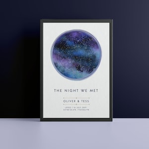 Póster personalizado con mapa estelar de la noche en que nos conocimos, mapa de constelaciones estelares, regalo disponible con marco, regalo de compromiso, aniversario de bodas