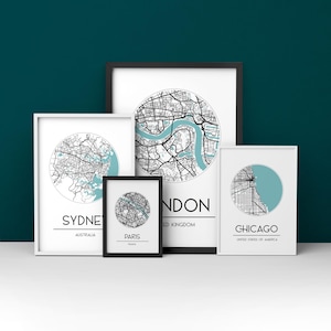 Impressão de mapa de cidade personalizado – cidade personalizada, vila, lugar que você ama – qualquer local Arte de parede de viagem – presente emoldurado ou sem moldura