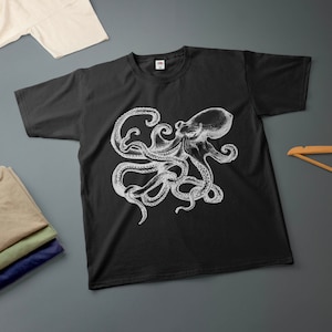 Octopus Ink Drawing Kraken T-Shirt Various Sizes & Colours Tee