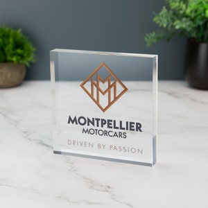 Personalized Business Company Logo Desk Display Printed Acrylic Glass Block Office Decor Trade Show
