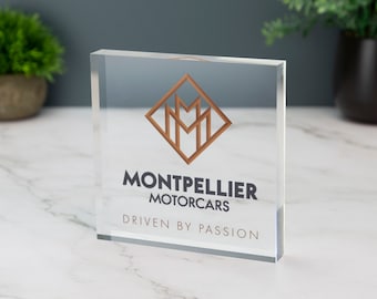 Personalized Business Company Logo Desk Display Printed Acrylic Glass Block Office Decor Trade Show