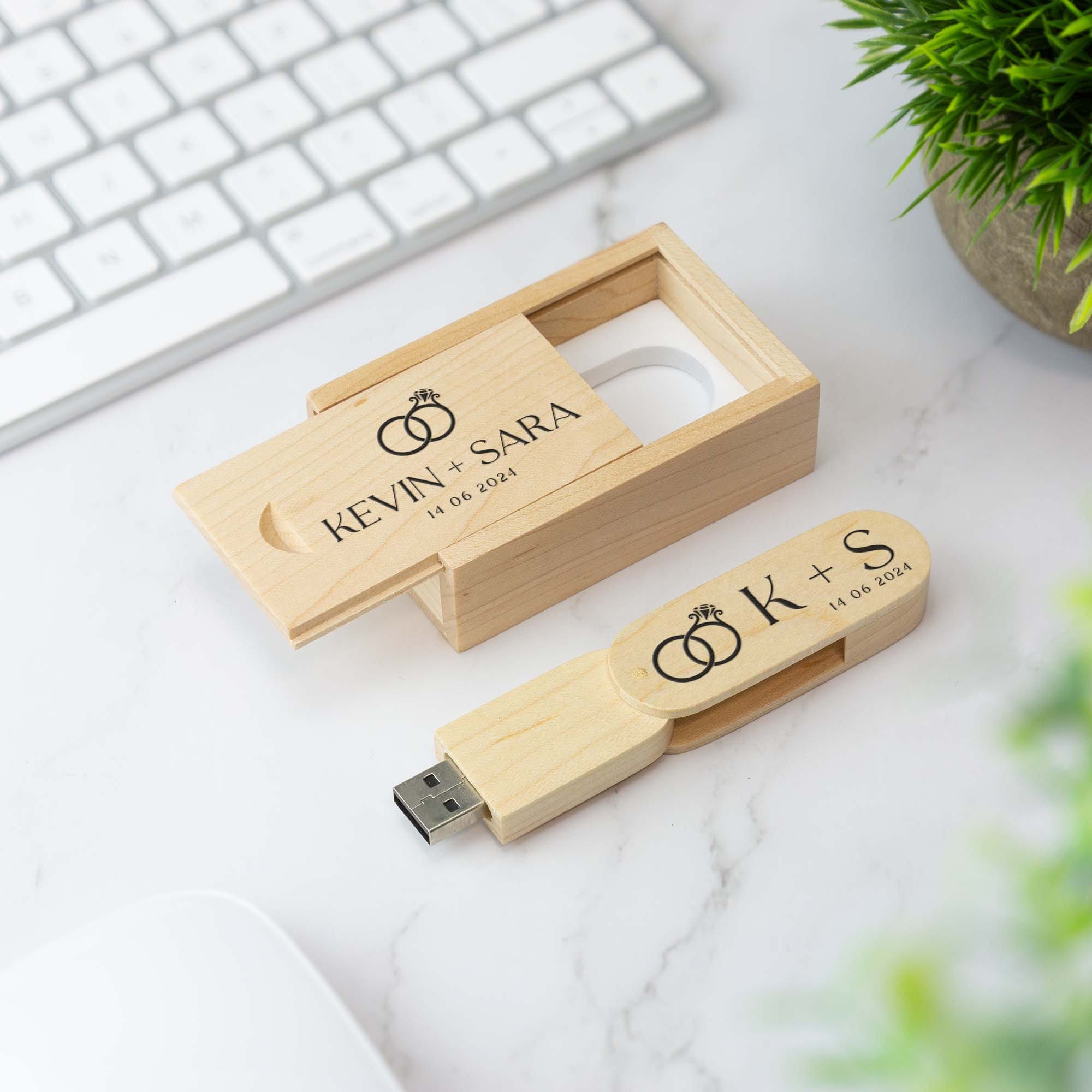 Wooden USB Custom Flash Drive 64GB – Personalized Wedding Gift \u0026 Favor With  Engraving SanDisk USB Flash Drives, image size:2000x2000