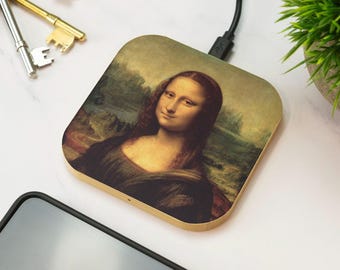 Mona Lisa Wireless Charger Wooden Leonardo Da Vinci Renaissance Art Painting Louvre Classic Gift Desk Accessory