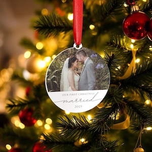 Personalised Christmas Bauble Ornament Custom Printed  Couples Gift Newly Weds Engagement Wedding Present Photo Married Engaged Design