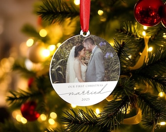 Personalisierte Weihnachtskugel Ornament Individuell bedruckte Paare Geschenk Brautpaar Verlobung Hochzeitsgeschenk Foto Verheiratet Engagiert Design