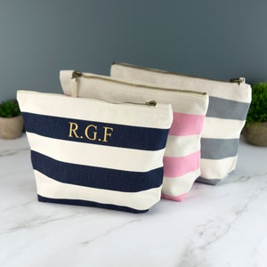 Personalised Nautical Canvas Accessory Bag Embroidered Customised Striped Toilet Bag Travel Pouch image 2