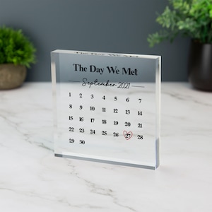 Personalised Calendar Print Acrylic Block Plaque With Heart Wedding Engagement Anniversary Gift