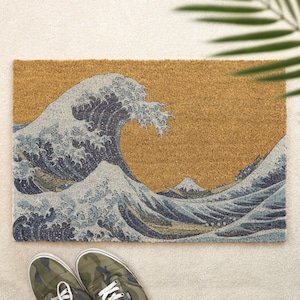 Tapis de porte à brosse à vagues japonaises La grande vague au large de Kanagawa Print