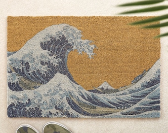 Tapis de porte à brosse à vagues japonaises La grande vague au large de Kanagawa Print