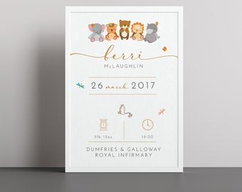 New Baby Personalised Print Custom New-born Baby Gift Wall Print - Available With Frame