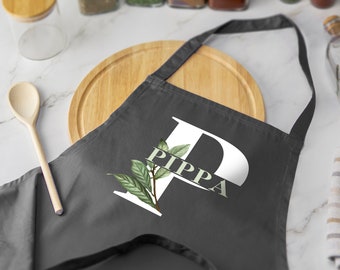 Personalised Letter Name Apron Baking Custom Name Home Cooking BBQ Chef Botanical Flowers Several Colours Available