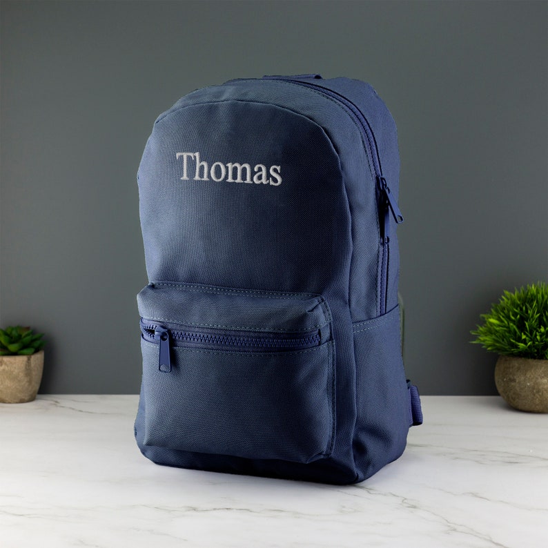 Personalised Kids Backpack Embroidered with Name Initials Choice of Colours School Bag with Adjustable Straps French Navy