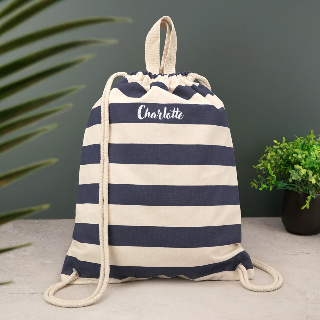 Personalised Nautical Canvas Gym Bag - Embroidered Customised Gymsac ...