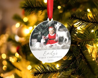 Personalisierte Baby Weihnachtskugel Ornament Individuell gedruckte Babys erstes Weihnachtsgeschenk eben Weds Verlobung Hochzeitsgeschenk Foto Design