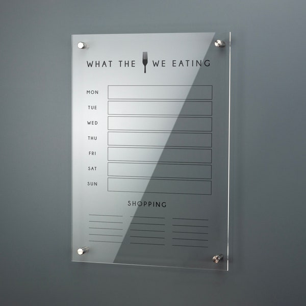 Acrylic Meal Planner Food Organiser Plaque House Sign Printed Organiser Signage