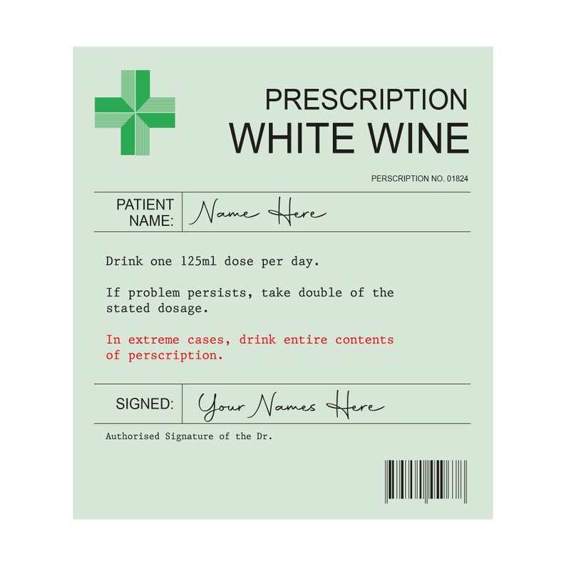 Personalised Prescription Wine Label Red White Rose Vinyl Sticker Funny Novelty Gift Birthday Anniversary image 10