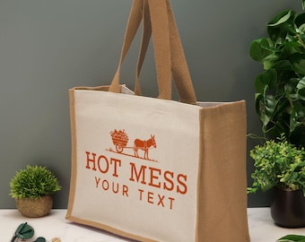 Hot Mess Tote Bag Funny Novelty Jute Shopping Bag Sarcastic Humour Gift Reusable Eco Bag Birthday Christmas Gift Joke Vintage Style Logo