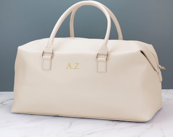 Damen Leder Wochenend-Gepäcktasche Personalisierte Boutique Wochenend-Reisetasche Bestickt mit Initialen oder Namen Vegan freundlich