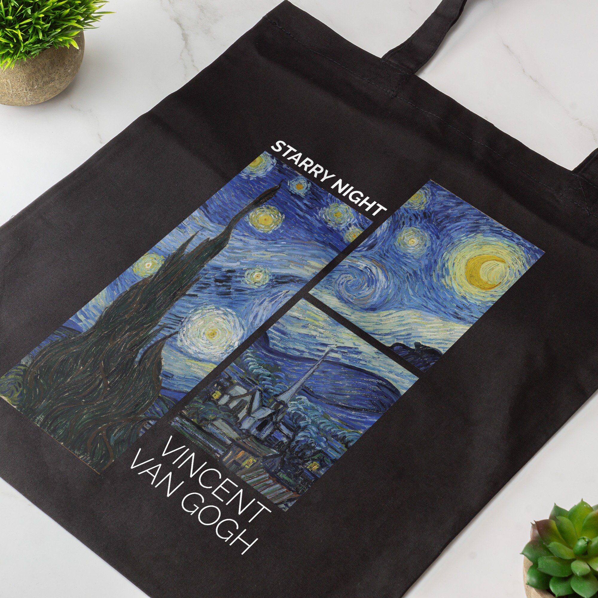 Bolso De Lona Con Tampado De Retrato Y Cielo Trellado Al