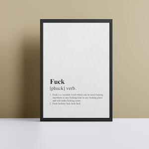 Fuck definitie posterprint Gepersonaliseerde muurkunst print woordenboekdefinitieprint - verkrijgbaar met lijst