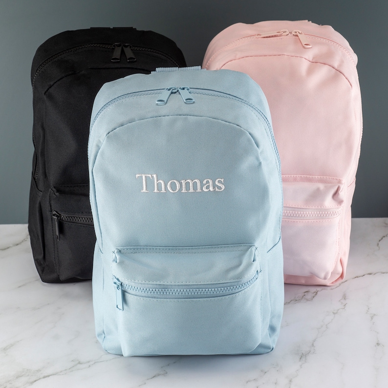 Personalised Kids Backpack Embroidered with Name Initials Choice of Colours School Bag with Adjustable Straps image 1