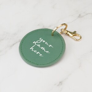 Personalised Keyrings Vegan Leather Keychain Choice of Colours Customised with Initials or Name Circle - Sage Green