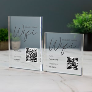 Wifi Acrylic Block Plaque with Password Info and QR Code Office Cafe Shop Internet