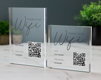 Wifi Acrylic Block Plaque with Password Info and QR Code Office Cafe Shop Internet