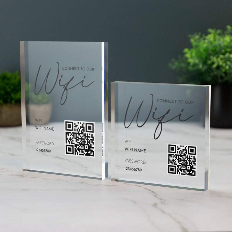 Wifi Acrylic Block Plaque with Password Info and QR Code Office Cafe Shop Internet image 1