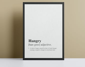 Hangry-definitieprint Gepersonaliseerde muurkunstprint woordenboekdefinitieprint - verkrijgbaar met lijst