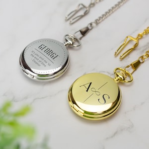 Personalised Pocket Watch Printed with Your Choice of Initials Available in Gold and Silver