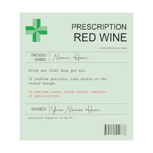 Personalised Prescription Wine Label Red White Rose Vinyl Sticker Funny Novelty Gift Birthday Anniversary image 4