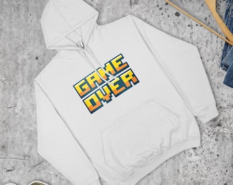 Game Over Hoodie Retro Arcade Video Game Pixel Gamer Gift Top | Various Sizes & Colours | Unisex Fit | Made in the UK