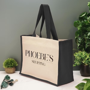Personalised Tote Bag Custom Large Jute Shopping Bag With Custom Name & Text Mothers Day Gifts For Her