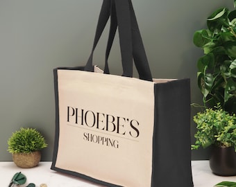 Personalised Tote Bag Custom Large Jute Shopping Bag With Custom Name & Text Mothers Day Gifts For Her